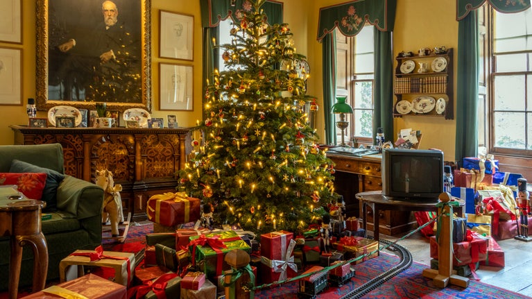 Christmas decorations inside the house at Greys Court, Oxfordshire